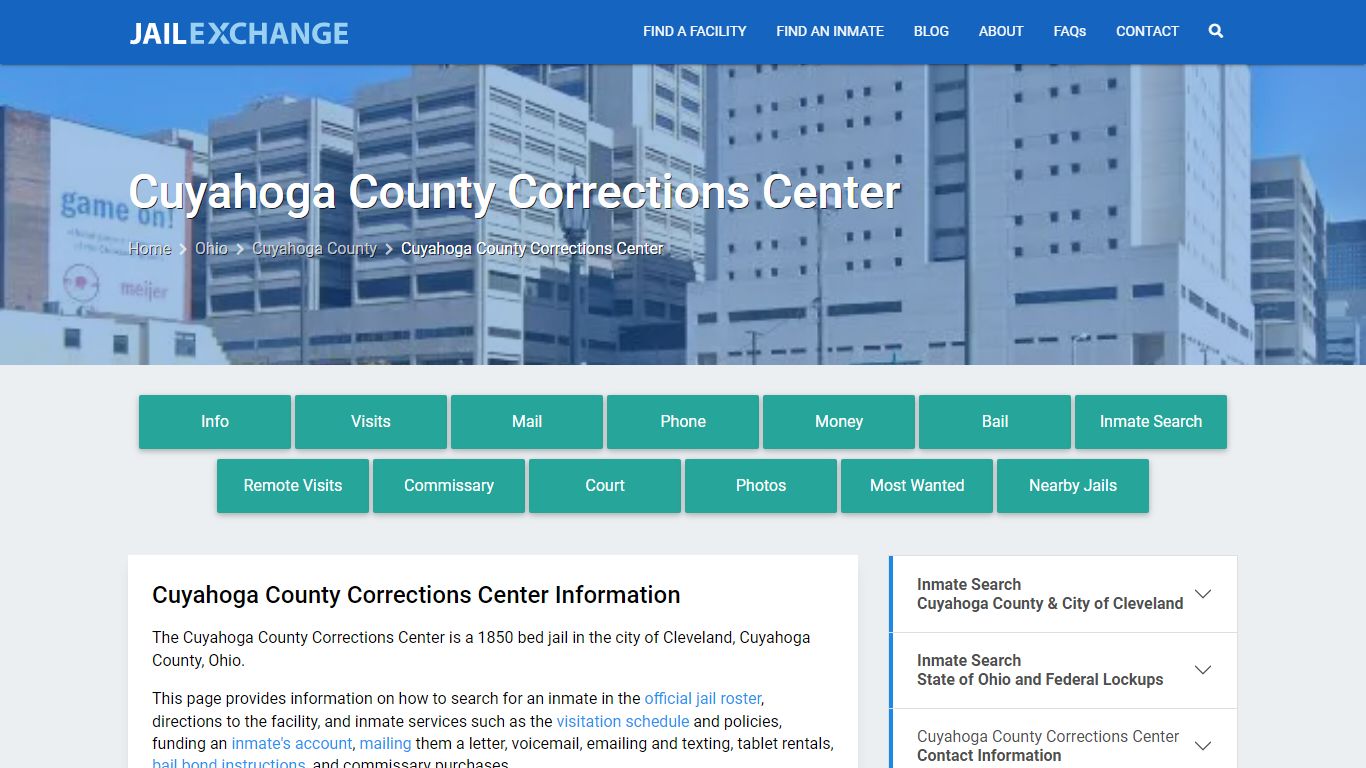 Cuyahoga County Corrections Center, OH Inmate Search, Information